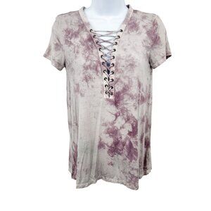 American Eagle Soft & Sexy Tee Short Sleeve Lace Up Tie Dye T-Shirt Top